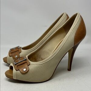 GIANNI BINI LEATHER UPPER FAUX SNAKESKIN HEELS PEEP TOE MADE IN BRAZIL SZ 9.5